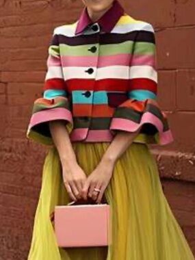 Colorful Striped Cropped Jacket